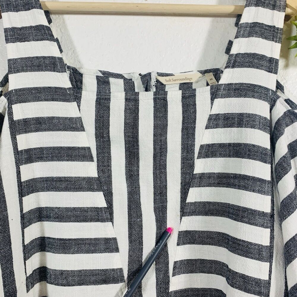 Soft Surroundings Women's Sunset Striped Cold Shoulder Linen Tunic Top Medium - Picture 8 of 16